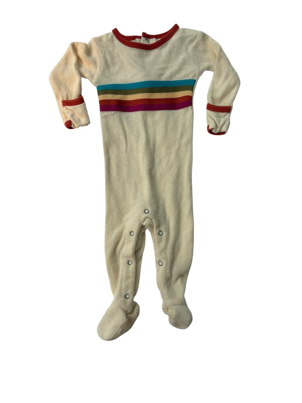 L’ovedbaby Baby Footie Romper 3-6M Cream Multi Stripe Organic Cotton